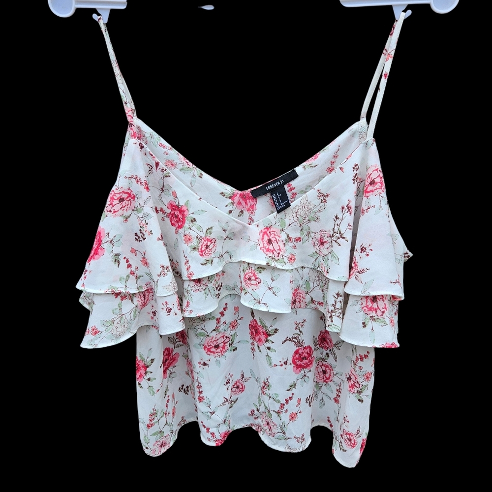Forever 21 Floral Ruffle Spaghetti Strap Top Women Sizw S